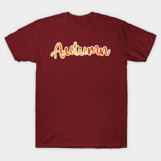 Autumn — Colorful Swirl Lettering White Outline T-Shirt